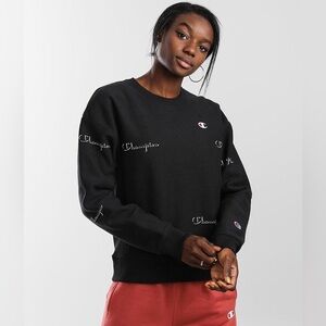 Champion Black Crewneck with Logo Accents